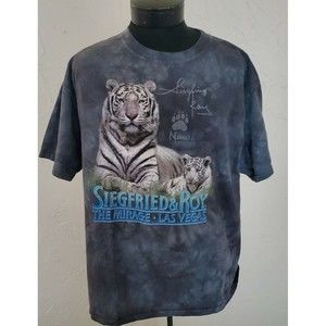 Vintage Siegfried & Roy SZ Large Tie Dye Tee Shirt White Tiger Mirage Las Vegas
